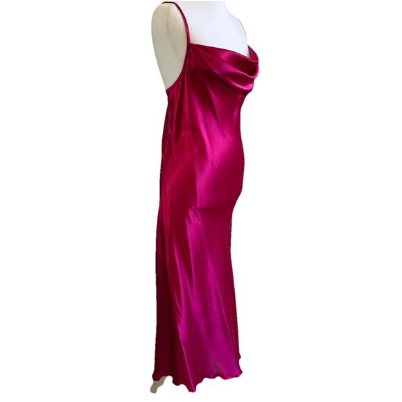 Y2K BEBE Womens Maxi Slip Dress XL Satin Burgundy Pink Whimsigoth Babydoll Prom - Picture 7 of 11